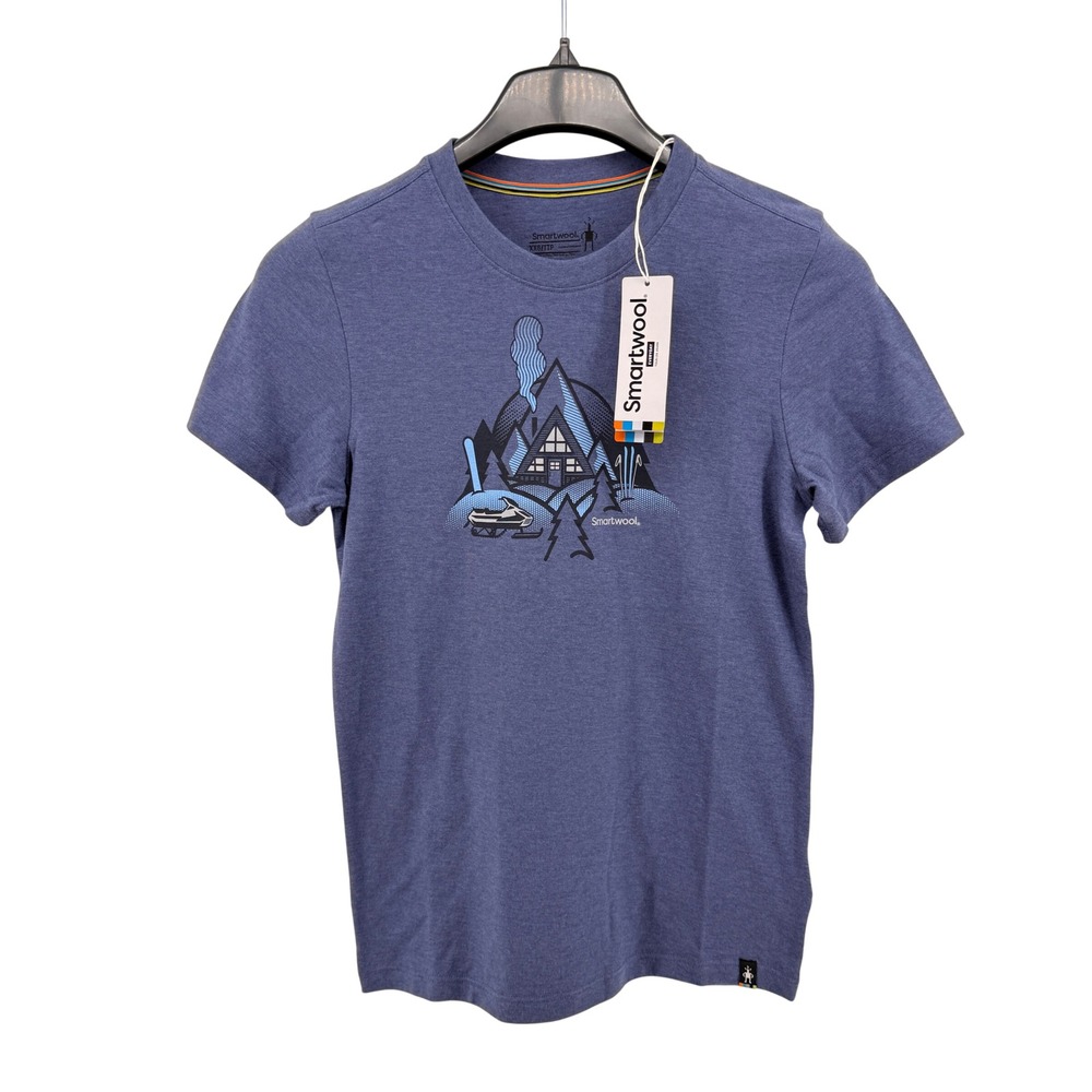 NEW Smartwool Tee T-Shirt Mens XXS Alp A-Frame Nightfall Blue Merino Wool Blend